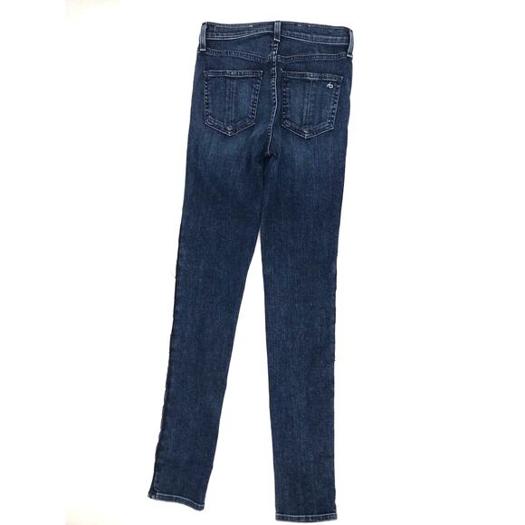 Rag & Bone High Rise Skinny Jeans Dark Wash Distressed Side Stripe Size 26 - Picture 9 of 10